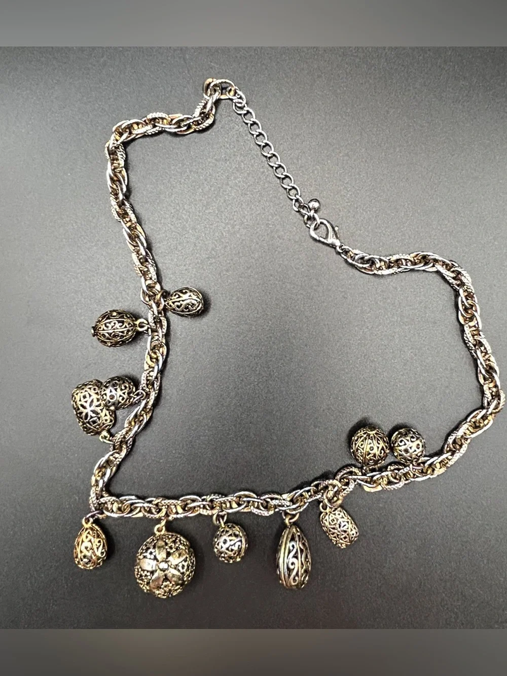 Gold Filigree Charm Statement Necklace